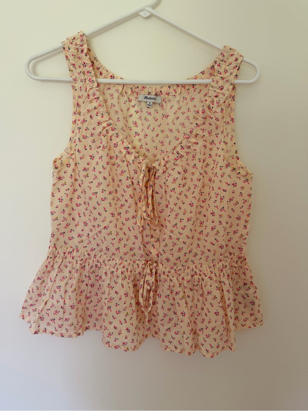 Madewell Cream Yellow Floral Tie-Front Peplum Camisole